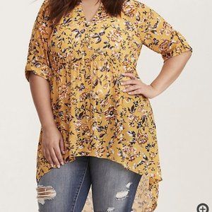 Torrid Yellow Floral Chiffon Babydoll Tunic